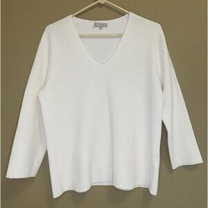 Hobbs Knitted V-Neck Top 3/4 Sleeve Size XL White